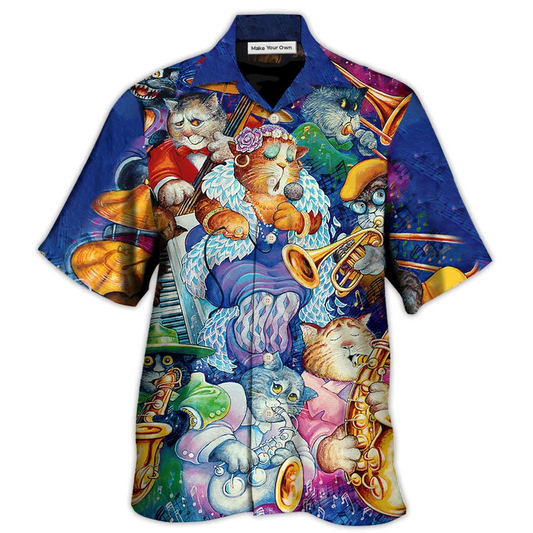 Hawaiian Shirt / Adults / S Cat Jazz Music Funny - Hawaiian Shirt - Reefox