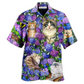 Hawaiian Shirt / Adults / S Cat Lovely And Purple Flowers - Hawaiian Shirt - Reefox