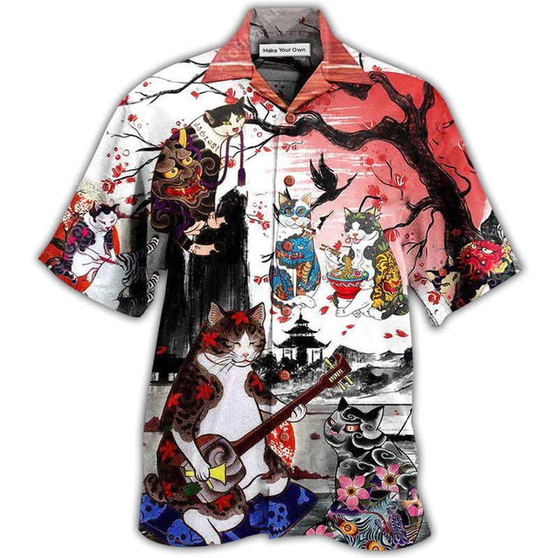 Hawaiian Shirt / Adults / S Cat Japanese Art Style - Hawaiian Shirt - Reefox