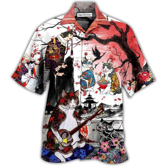 Hawaiian Shirt / Adults / S Cat Japanese Art Style - Hawaiian Shirt - Reefox