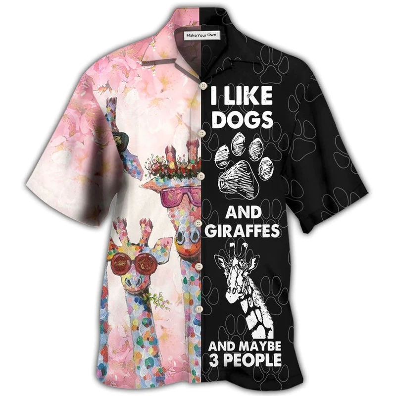 Hawaiian Shirt / Adults / S Giraffe Dog I Like Dogs And Giraffes - Hawaiian Shirt - Reefox