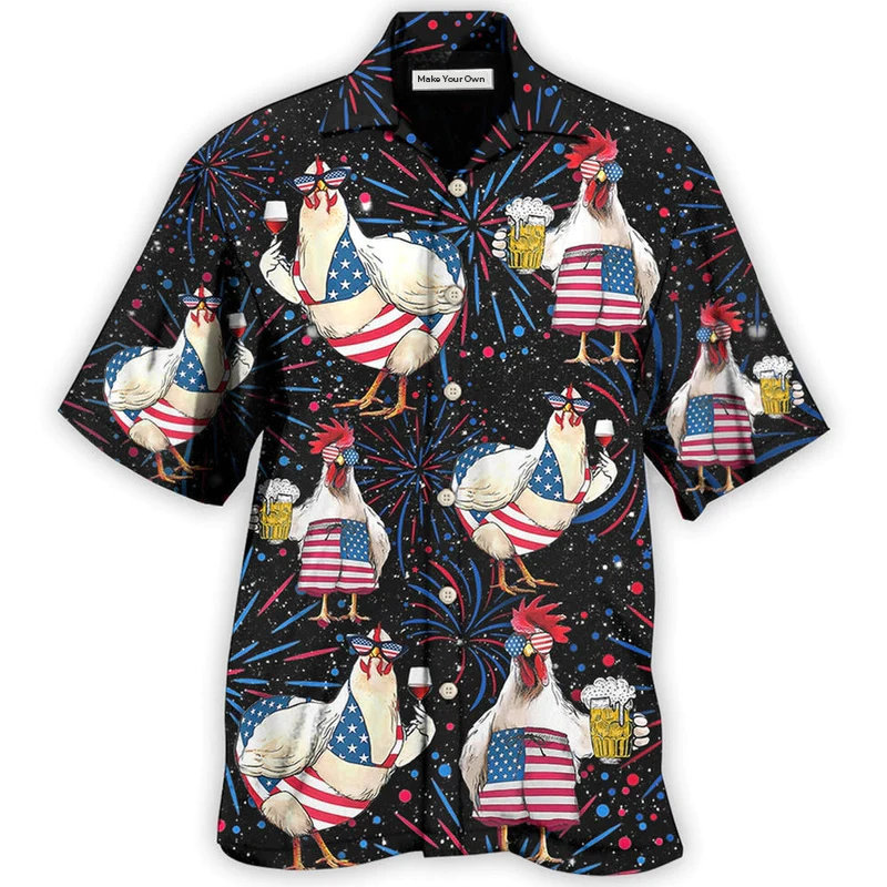Hawaiian Shirt / Adults / S Chicken Independence Day Beer Style - Hawaiian Shirt - Reefox
