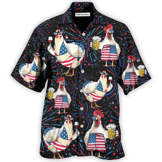 Hawaiian Shirt / Adults / S Chicken Independence Day Beer Style - Hawaiian Shirt - Reefox