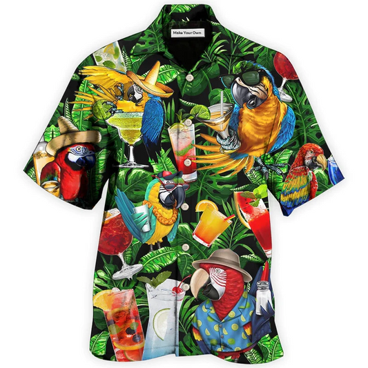 Hawaiian Shirt / Adults / S Parrot Drinking Cocktail Style - Hawaiian shirt - Reefox
