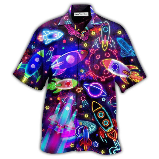 Hawaiian Shirt / Adults / S Rocket Galaxy Shoot For The Stars Glowing - Hawaiian Shirt - Reefox