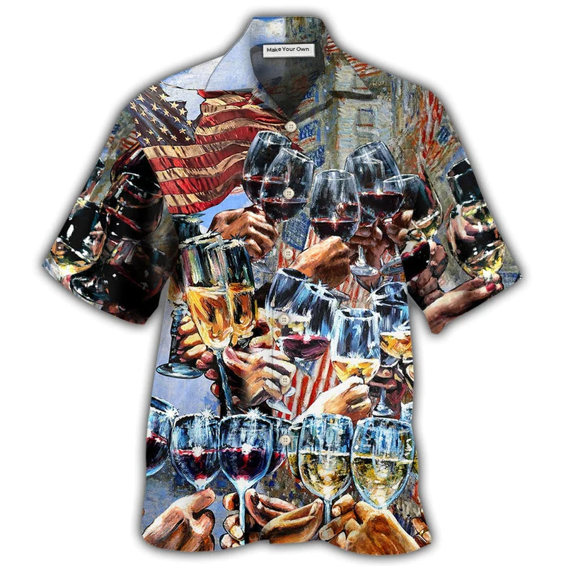 Hawaiian Shirt / Adults / S Wine Cheers Independence Day - Hawaiian Shirt - Reefox