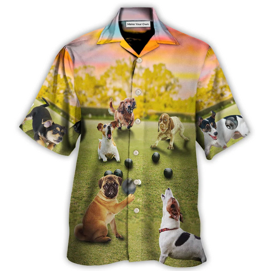 Lawn Bowling Dog Play In Yard - Hawaiian Shirt - Reefox