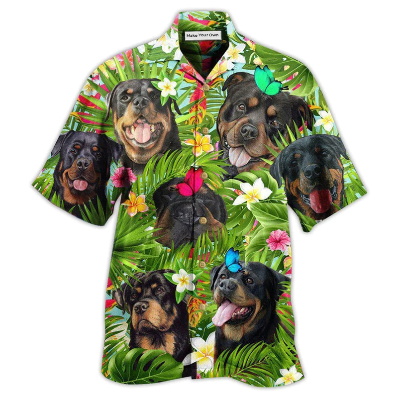 Hawaiian Shirt / Adults / S Rottweiler Dog Happy Summer- Hawaiian Shirt - Reefox