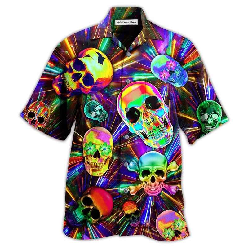 Hawaiian Shirt / Adults / S Skull Smile Happy And Fullcolor - Hawaiian Shirt - Reefox