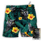 Beach Short / Adults / S Black Cat Green Tropical Custom Photo - Beach Short Reefox - Owls Matrix LTD