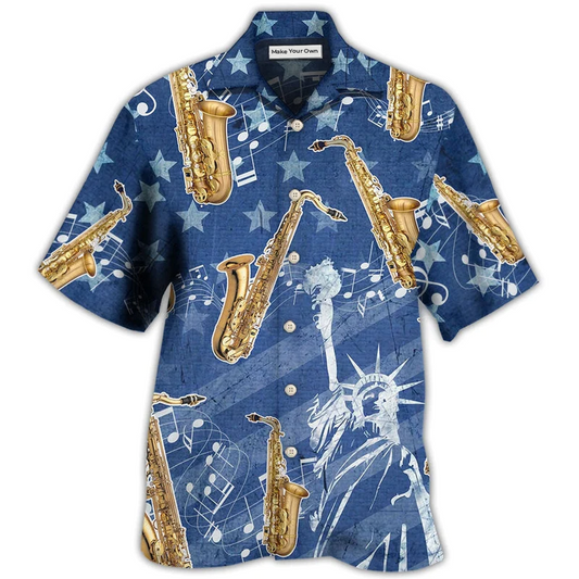 Hawaiian Shirt / Adults / S Saxophone Music America Independence Day - Hawaiian Shirt - Reefox