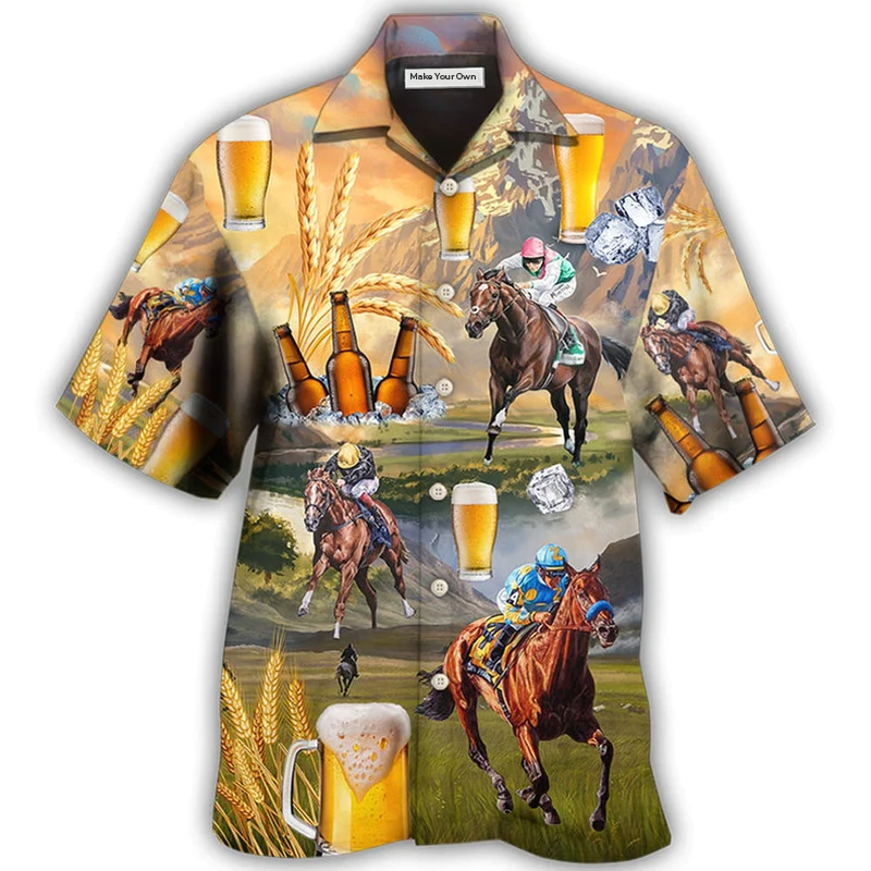 Hawaiian Shirt / Adults / S Beer And Horse Racing On The Steppe - Hawaiian Shirt - Reefox