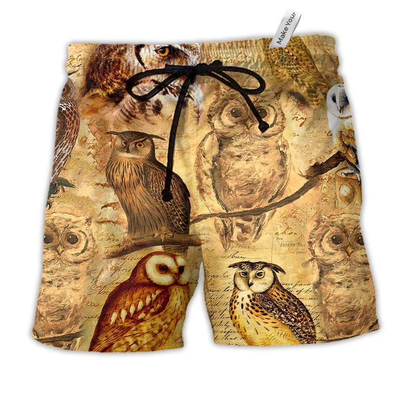 Beach Short / Adults / S Owl Retro Love Life Classic Cute Style - Beach Short Reefox - Owls Matrix LTD