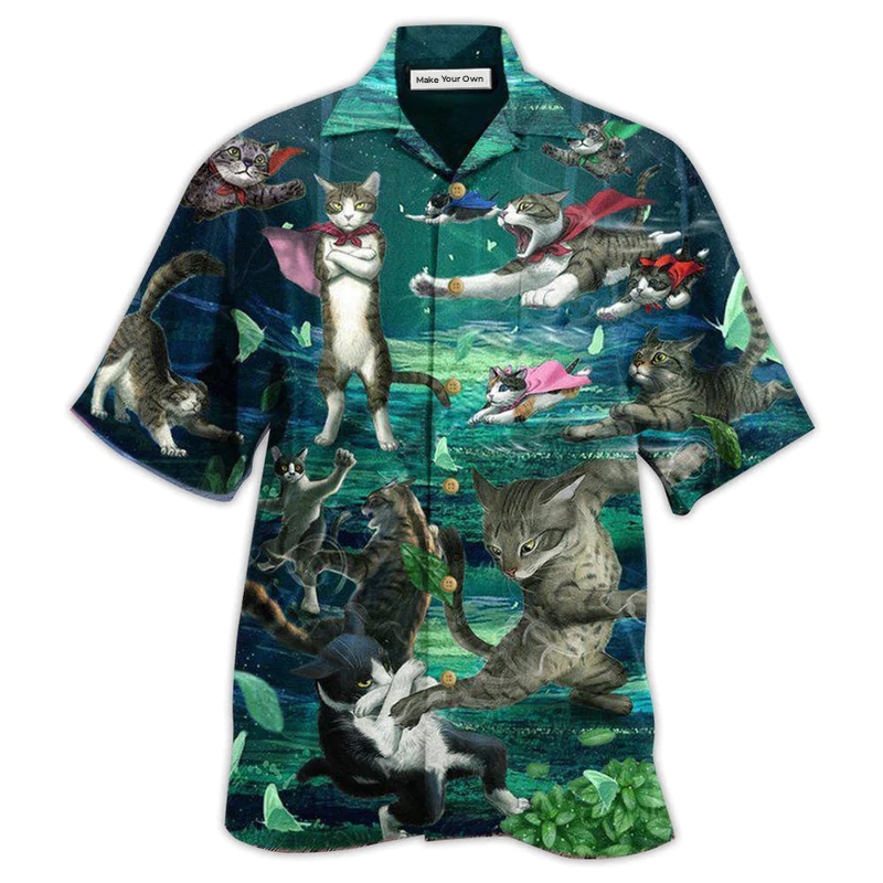 Hawaiian Shirt / Adults / S Cat Epic Fight - Hawaiian Shirt - Reefox