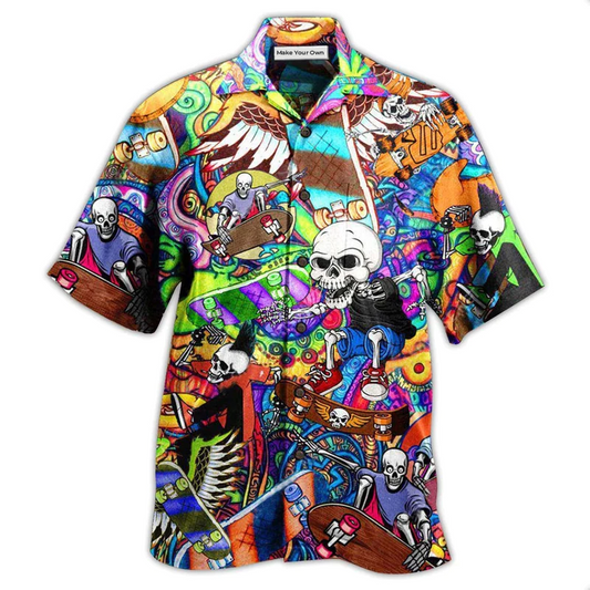 Hawaiian Shirt / Adults / S Skull Amazing Skateboarding - Hawaiian Shirt - Reefox