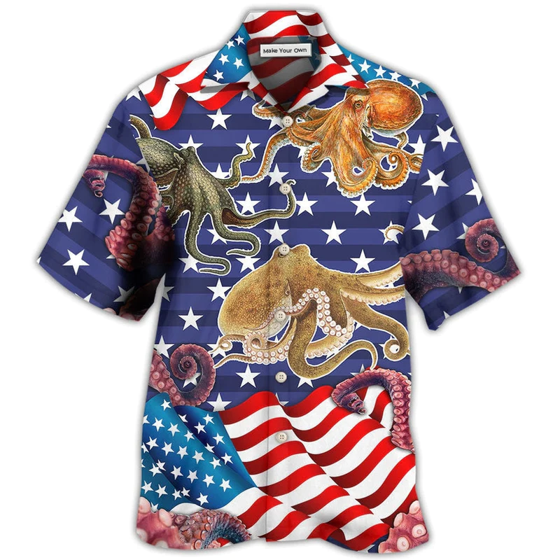 Hawaiian Shirt / Adults / S Octopus Independence Day USA Flag - Hawaiian Shirt - Reefox