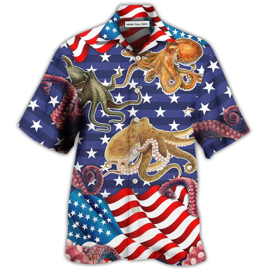 Hawaiian Shirt / Adults / S Octopus Independence Day USA Flag - Hawaiian Shirt - Reefox