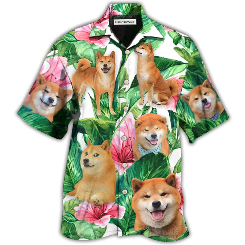 Hawaiian Shirt / Adults / S Shiba Inu Tropical Leaf Floral Style - Hawaiian Shirt - Reefox