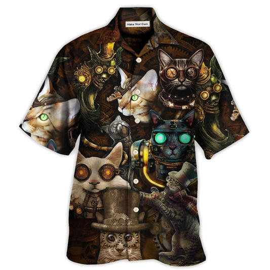 Hawaiian Shirt / Adults / S Cat Steampunk Art Steal Heart - Hawaiian Shirt - Reefox