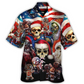 Hawaiian Shirt / Adults / S Skull Xmas US Flag Horror Skeleton - Hawaiian Shirt - Reefox