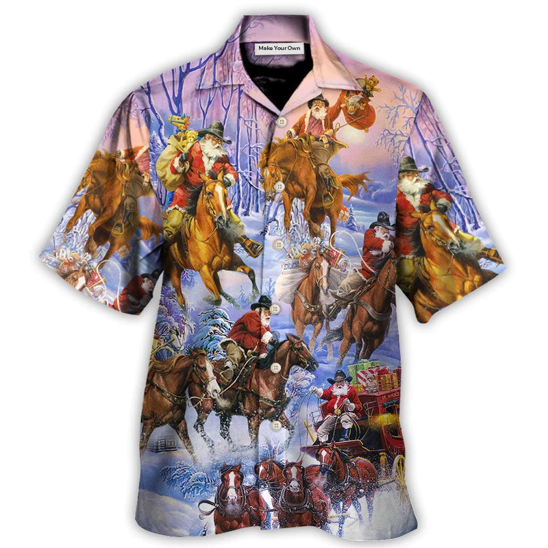 Christmas Santa And Horse Ho Ho Ho Everywhere Merry Xmas - Hawaiian Shirt - Reefox