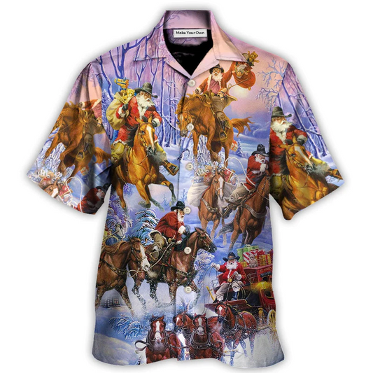 Christmas Santa And Horse Ho Ho Ho Everywhere Merry Xmas - Hawaiian Shirt - Reefox