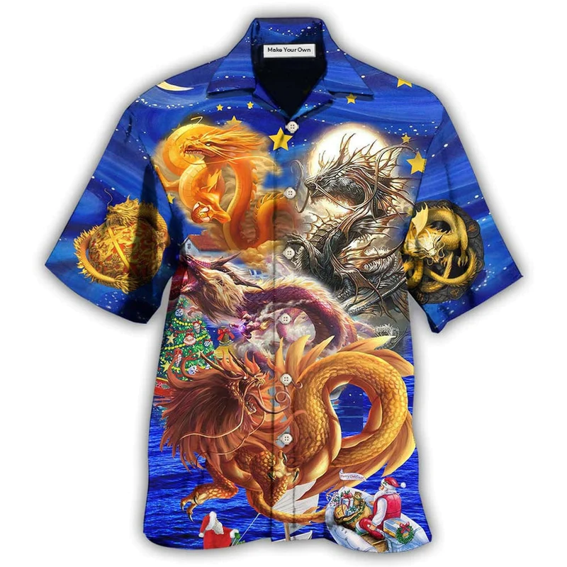 Hawaiian Shirt / Adults / S Dragon Christmas Enjoy The Night - Hawaiian Shirt - Reefox