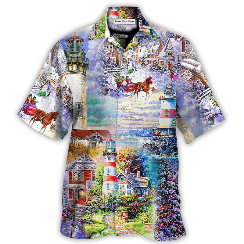 Hawaiian Shirt / Adults / S Lighthouse Christmas Santa Through The Storm - Hawaiian Shirt - Reefox