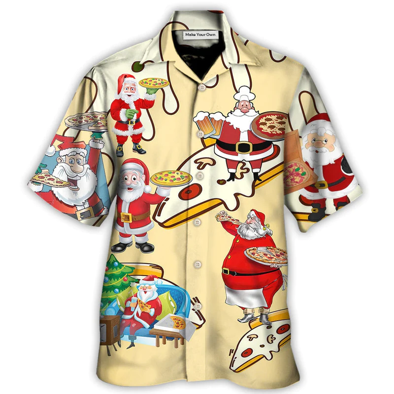 Hawaiian Shirt / Adults / S Christmas Santa Eating Pizza. It's Yummy - Hawaiian Shirt - Reefox