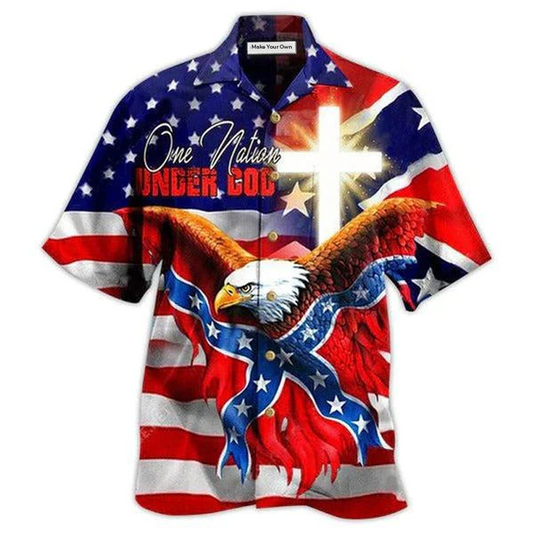 Hawaiian Shirt / Adults / S America One Nation Under God Patriotism - Hawaiian Shirt - Reefox