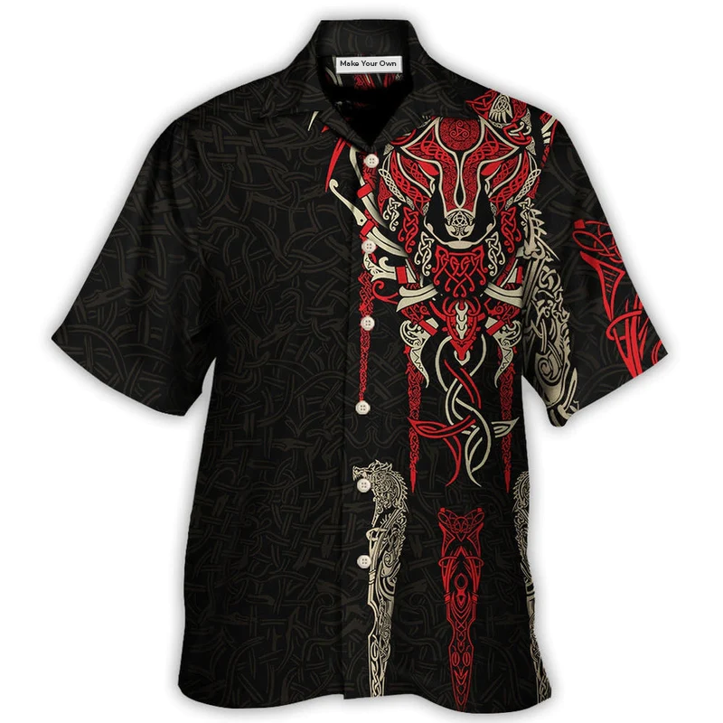 Hawaiian Shirt / Adults / S Viking Fenrir Wolf Head Norse Celtic - Hawaiian Shirt - Reefox