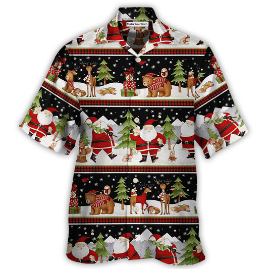 Hawaiian Shirt / Adults / S Christmas Happy Night With Santa Reindeer And Bear - Hawaiian Shirt - Reefox