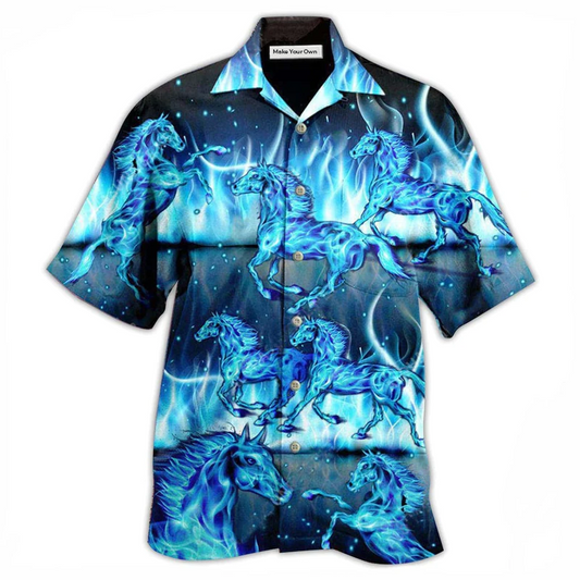 Hawaiian Shirt / Adults / S Horse Burning Blue - Hawaiian Shirt - Reefox