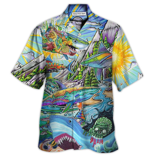 Hawaiian Shirt / Adults / S Hippie Shark Colorful Art Peace - Hawaiian Shirt - Reefox