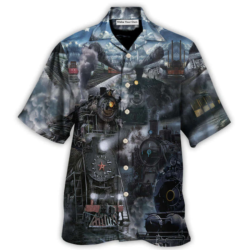 Hawaiian Shirt / Adults / S Train Emerging From A Cloud Of Steam In The Middle Night - Hawaiian Shirt - Reefox