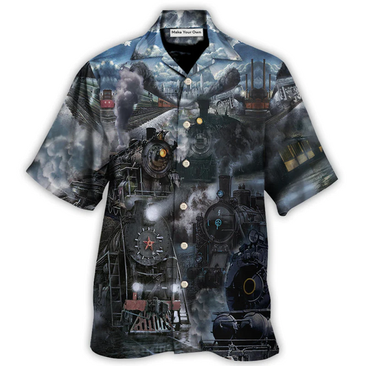 Hawaiian Shirt / Adults / S Train Emerging From A Cloud Of Steam In The Middle Night - Hawaiian Shirt - Reefox