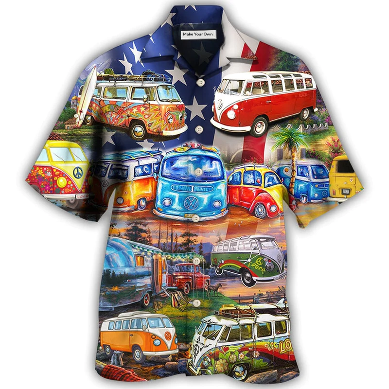 Hawaiian Shirt / Adults / S Camping Independence Day America - Hawaiian Shirt - Reefox