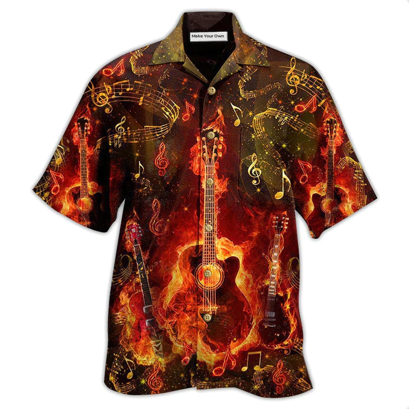 Hawaiian Shirt / Adults / S Guitar Music Guitar Where Words Fail Music Speak Flaming - Hawaiian Shirt - Reefox