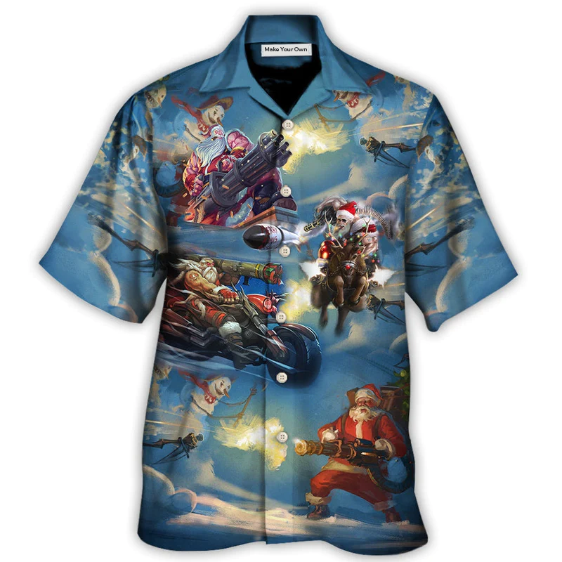Hawaiian Shirt / Adults / S Christmas Santa Gun Fight In Xmas - Hawaiian Shirt - Reefox