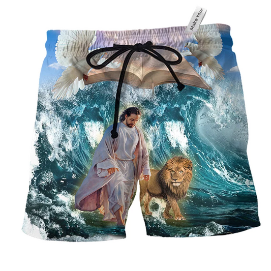 Beach Short / Adults / S Jesus And Lion Amazing Style - Beach Short Reefox - Owls Matrix LTD