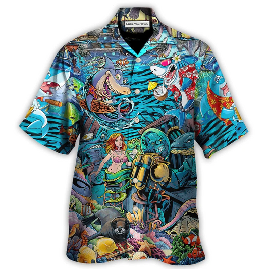 Hawaiian Shirt / Adults / S Shark Bar With Animal Underwater - Hawaiian Shirt - Reefox