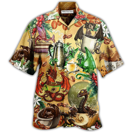 Hawaiian Shirt / Adults / S Dragon Love Coffee Every Time - Hawaiian Shirt - Reefox