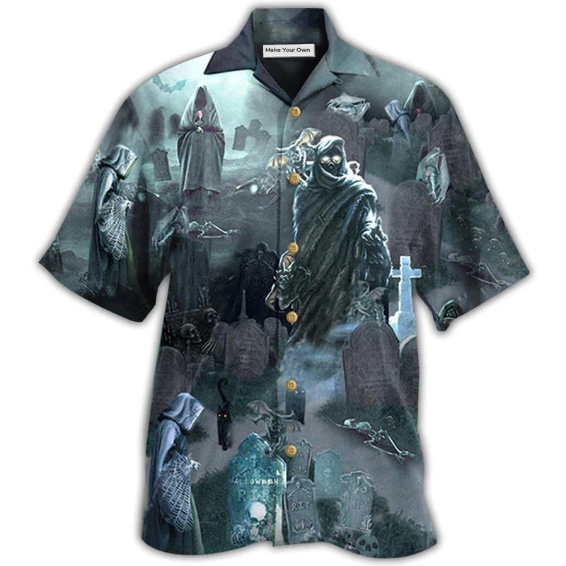 Hawaiian Shirt / Adults / S Halloween Death Could Not Hold Him In Tomb With Grey Back Ground - Hawaiian Shirt - Reefox