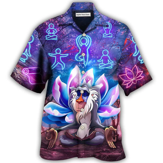Hawaiian Shirt / Adults / S Monkey Mandrill Monkey Yoga Pose Lotus Flower Lighting Neon - Hawaiian Shirt - Reefox