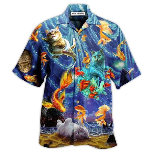Hawaiian Shirt / Adults / S Cat Dream About Playing With Big Gold Fish - Hawaiian Shirt - Reefox