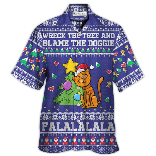 Hawaiian Shirt / Adults / S Cat Wreck The Tree And Blame The Doggie Christmas - Hawaiian Shirt - Reefox
