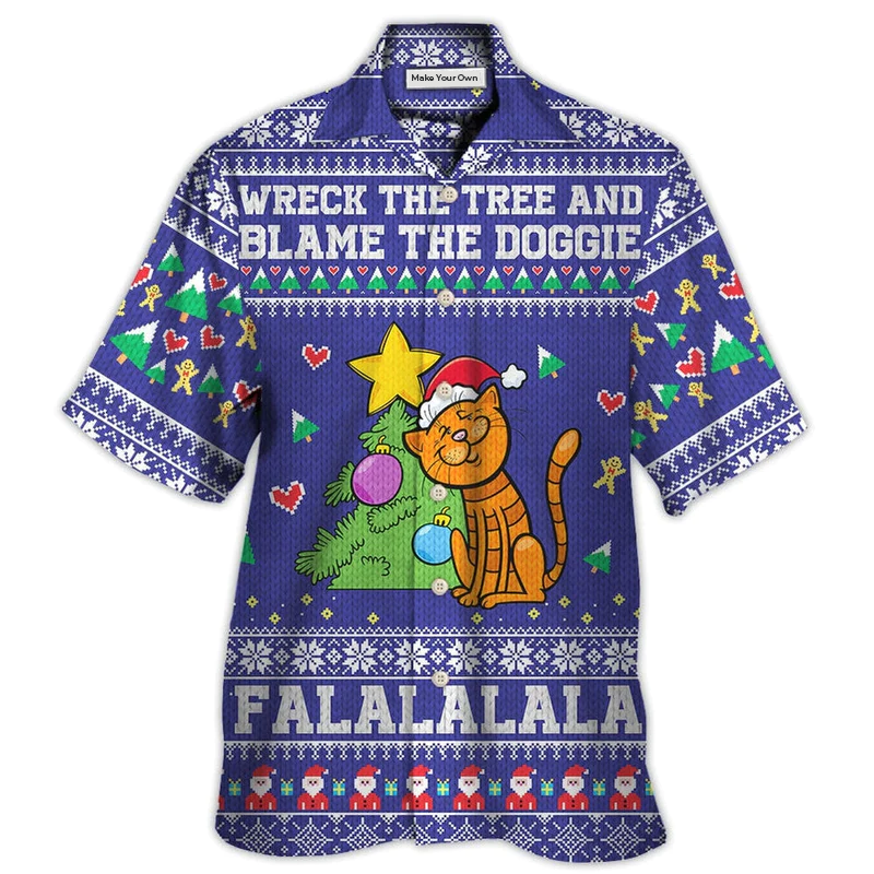 Hawaiian Shirt / Adults / S Cat Wreck The Tree And Blame The Doggie Christmas - Hawaiian Shirt - Reefox