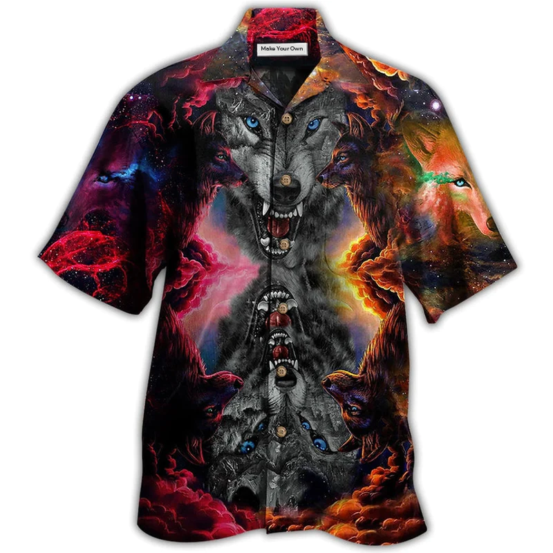 Hawaiian Shirt / Adults / S Wolf Loves Darkness Love Galaxy Sky - Hawaiian Shirt - Reefox