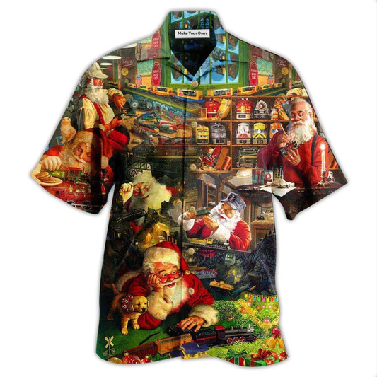 Hawaiian Shirt / Adults / S Train Merry Xmas Santa Toys Train Factory - Hawaiian Shirt - Reefox
