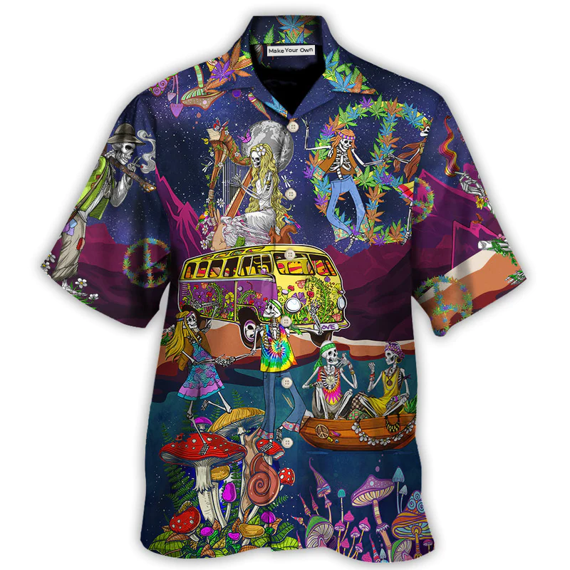 Hippie Funny Skull Dacing Moon Night Amazing Style - Hawaiian Shirt - Reefox